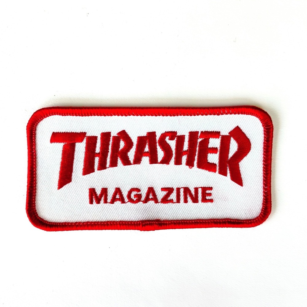 Thrasher Magazine Logo Iron On Embroidered Patch 2x4 Red And White Skate Mag